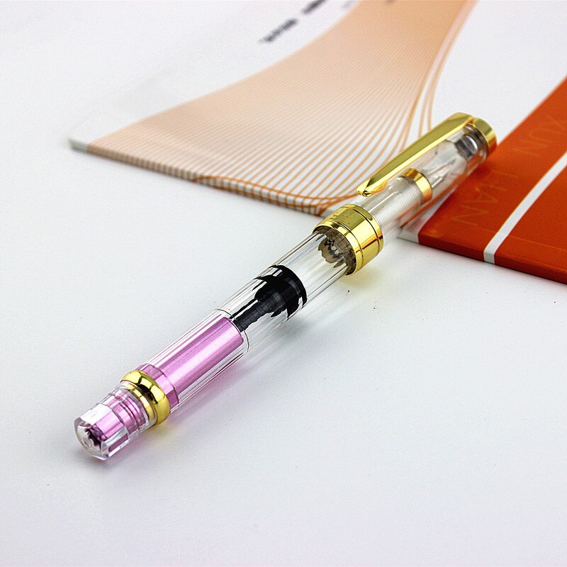 Pluma estilográfica Wingsung 3008 Piston, nueva mejorada, colorida, dorada, EF/F, embellecedora pluma de tinta, para el colegio y la Oficina: E / F