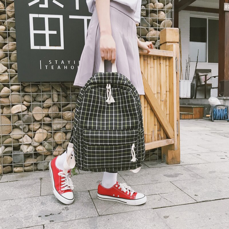 2set Plaid pattern Backpack Canvas Women Shoulder Bag Teenager Girl School Backpack Female Mochilas Bagpack