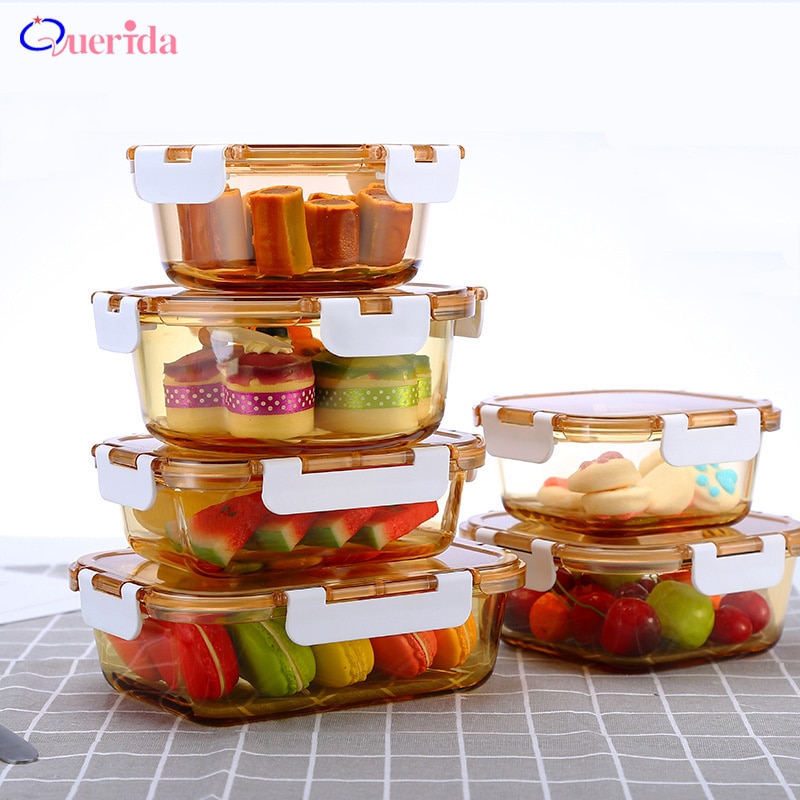 Thicken High Borosilicate Glass Lunch Box Microwave Heating Crisper Glass Rectangle Food Storage Box Bento Box