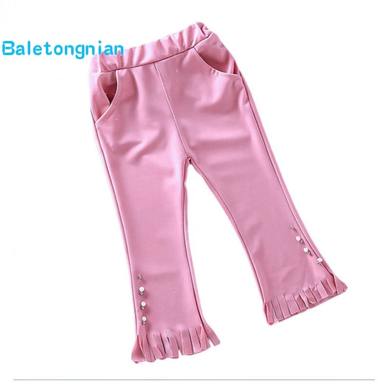 Spring Children Boot Cut Pants Autumn Girls Princess Soft Leggings Flare Pants Kids Pearl Tassel Trousers C02