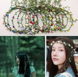 Kvinder brud blomst pandebånd boheme stil blomster krone hårbånd dame elastisk strand hårbånd blad hår gør det selv tilbehør 9 farver: Rød