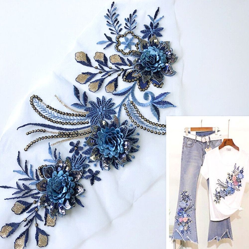 Polyesternett broderi blomster blondere lapp sy klesdekorasjon brodert stoff klistremerker gjør-det-selv broderilapp klær