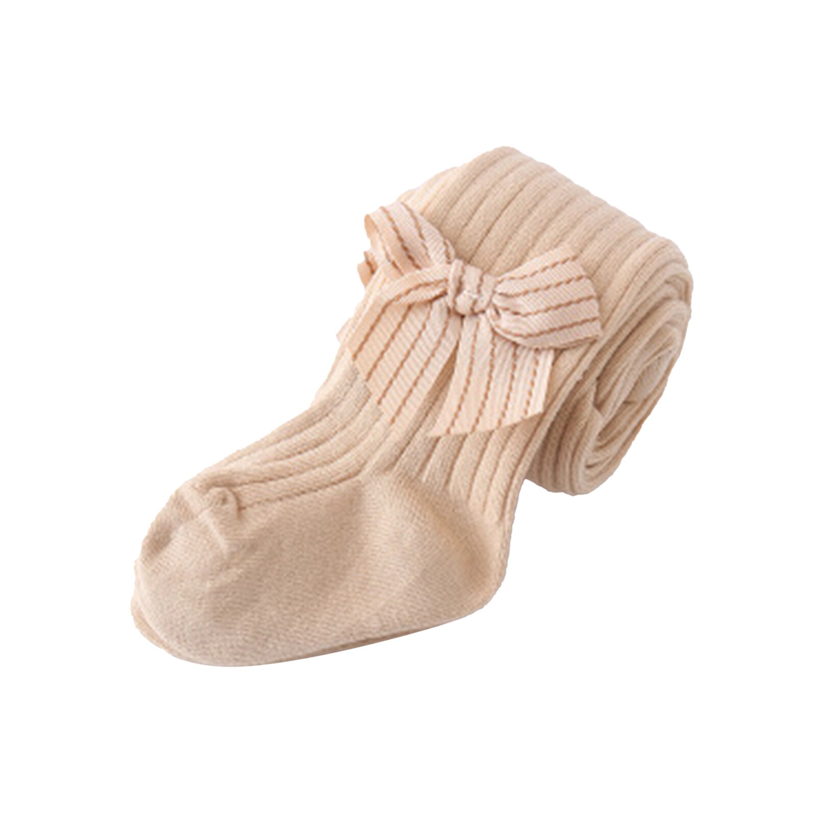 Collants côtelés à nœud papillon pour enfants filles de 0 à 24M, solides et élégants, à la: Beige / 0-6Months