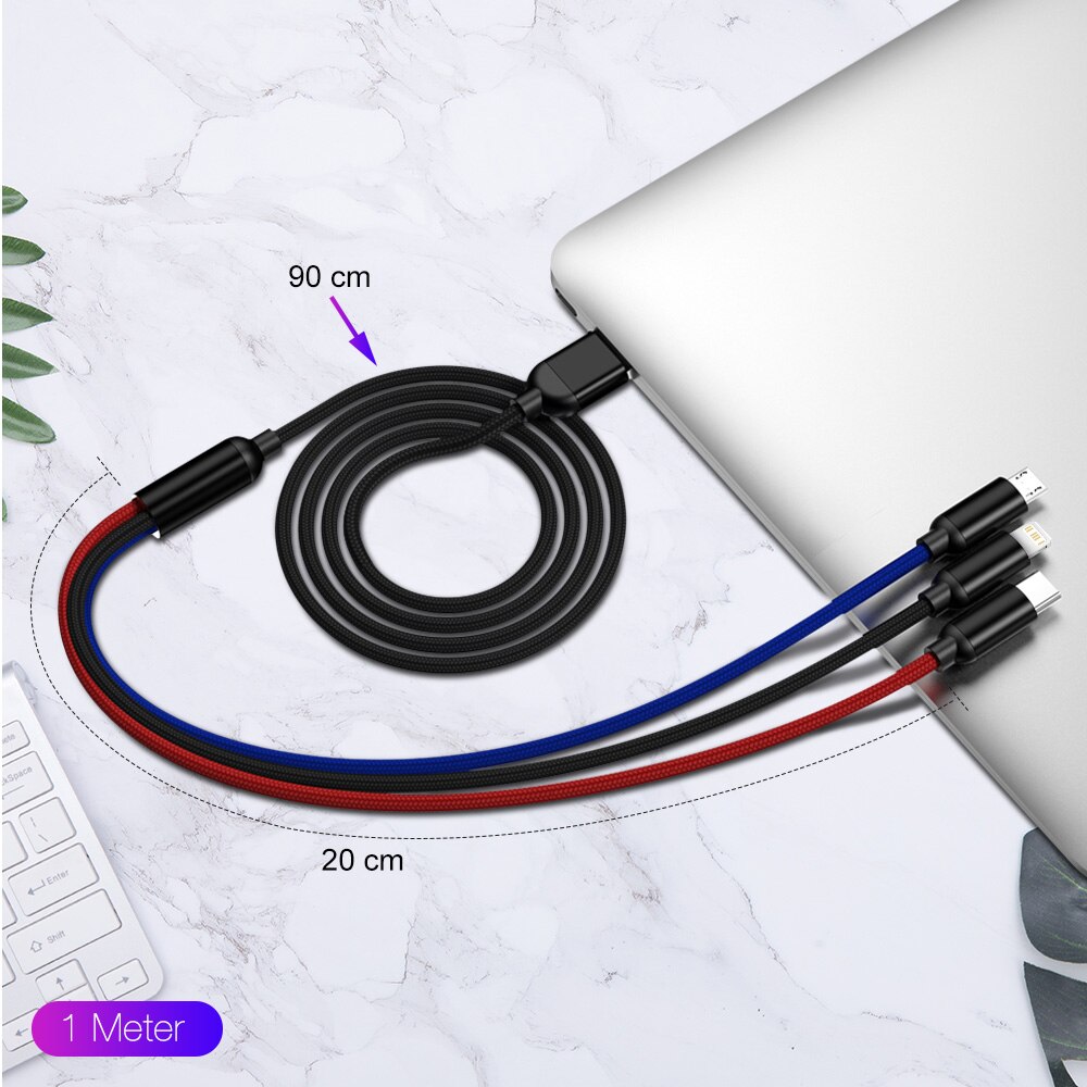 3 in usb-kabel voor iphone 13 12 6 7 8 x 1 samsung xiaomi  mi 10 snellader usb type c micro usb mobiele telefoonkabel