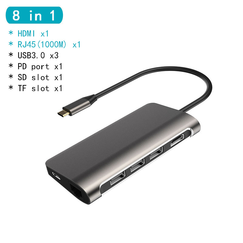 USB C Station d'accueil pour ordinateur portable USB 3.0 HDMI RJ45 Gigabit PD Fealushon pour MacBook Samsung Galaxy S9/S8/S8 + station d'accueil de Type C: 8 in 1 HDMI RJ45