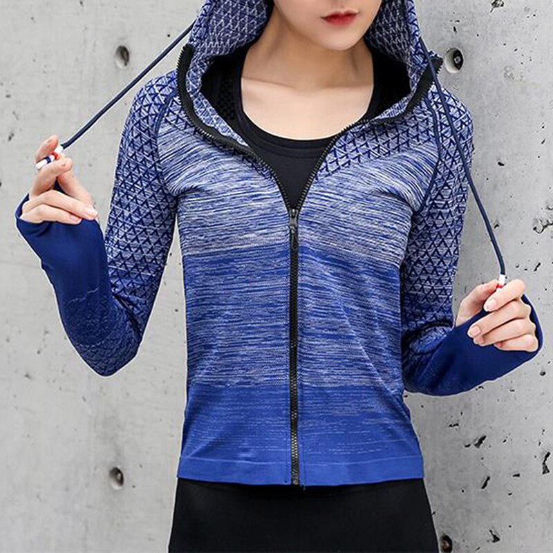 Kvinders udendørs fitness top sports skjorte kvinders løbejakke hættetrøje yoga jakke lynlås: Blå / S