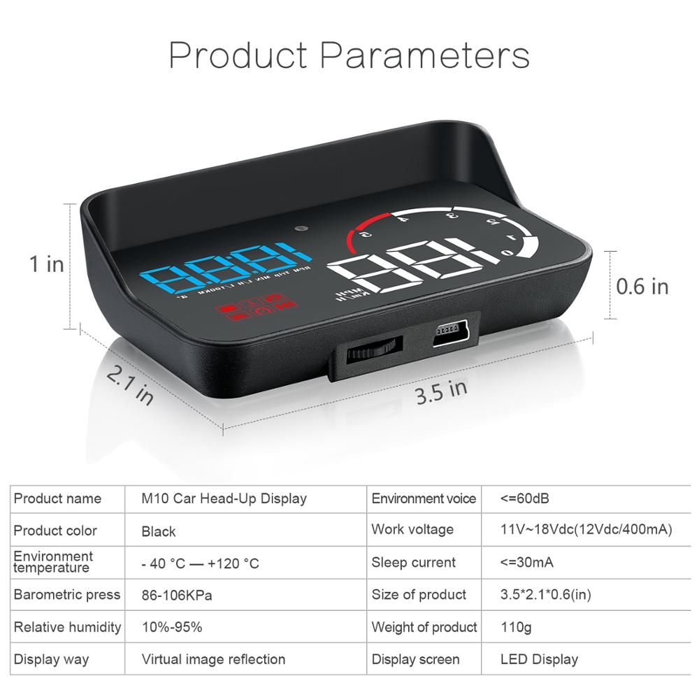 Car HUD Head Up Display M10 OBD2 OBDII Overspeed Warning System Projector Windshield Auto Electronic Voltage Alarm