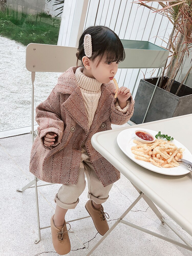 New Girls Fashion giacca di lana doppiopetto autunno inverno coreano bambini capispalla sciolto cappotto cappotto ispessito per bambini B114