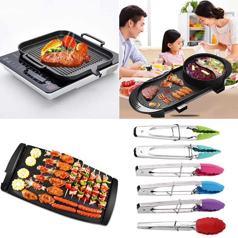 1 Pc BBQ Tongs Silicone Cover Food Tongs Lock Barbecue Clip Clamp Stainless Steel Bread Tongs Kitchen Tools