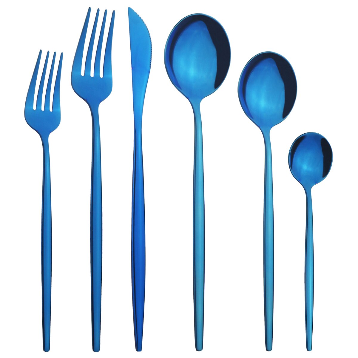 6 stuks witgouden bestekset, messen, dessertvorken, lepels, serviesset, roestvrijstalen serviesset, keukenzilverset: Blauw