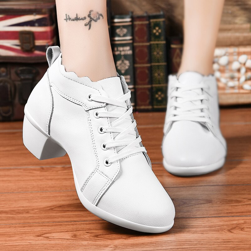 Women's Lady's Girl's Indoor Oxford Leather Sole Chunky Heel Sneaker Ballroom Modern Latin Dance Shoes 5cm Heel High Zapatos