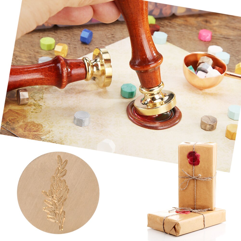 Retro Brand Verf Metalen Lakzegel Postzegels Houten Handvat Planten Patroon Diy Trouwkaarten Decoratie Verjaardag Kaart Seal Stempel