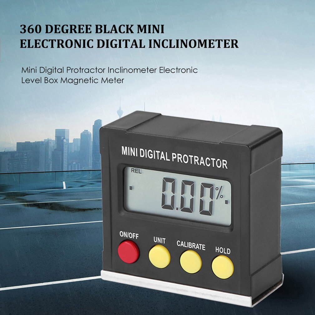 360 Degree Black Mini Digital Protractor Inclinometer Electronic Level Box Magnetic Base Measuring Tools