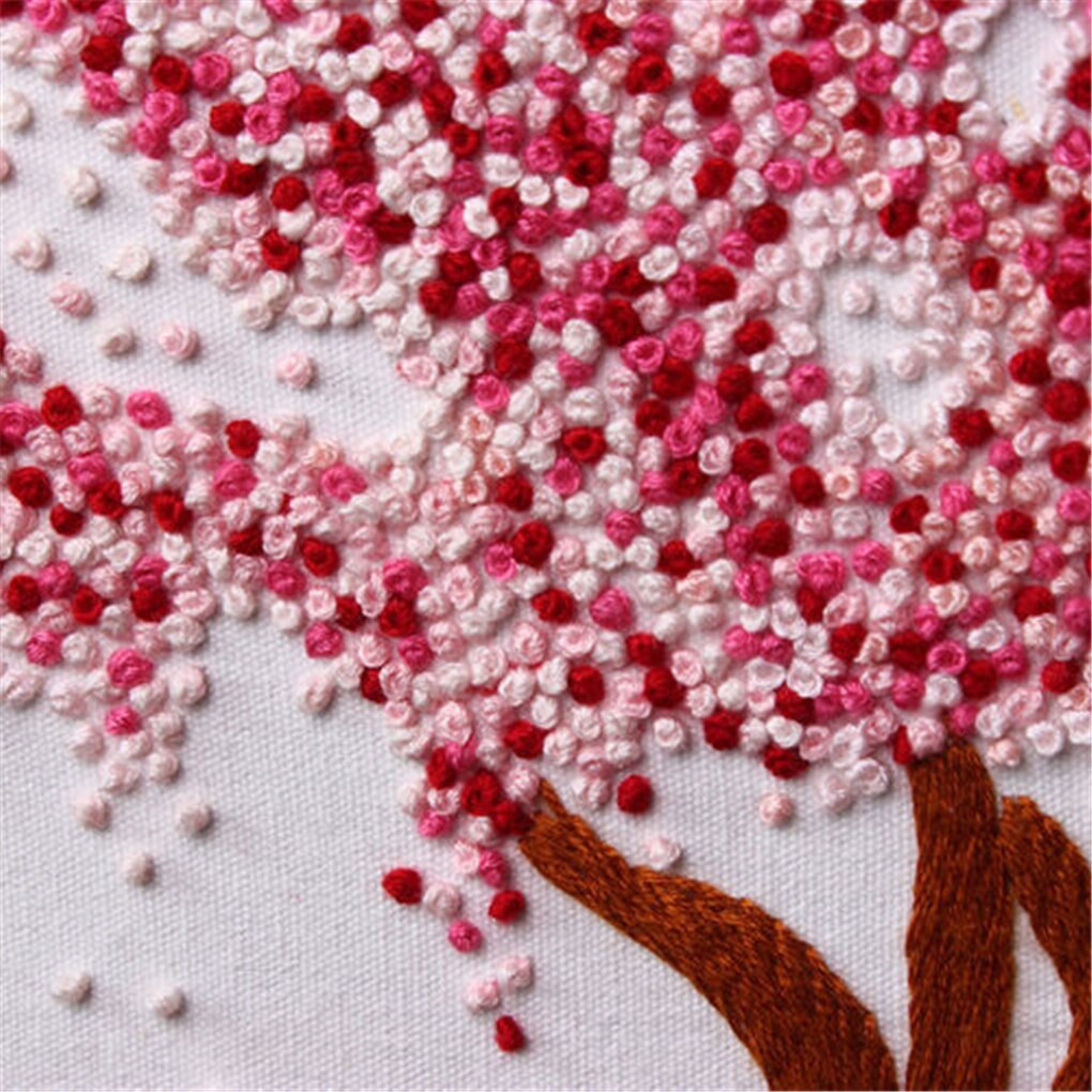 DIY Stamped Embroidery Starter Kit with Flowers Plants Pattern Embroidery Cloth Color Threads Tools Kit