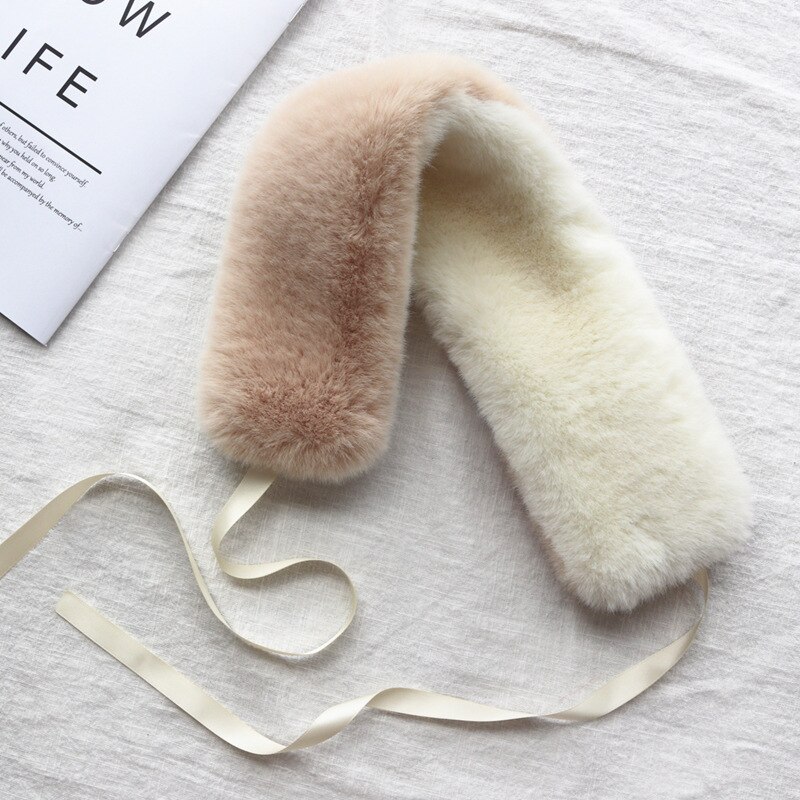 Kraag dames warme dikke effen neckerchief herbruikbare sjaals wintersjaals imitatie konijnenbont sjaal dames: Wit-beige