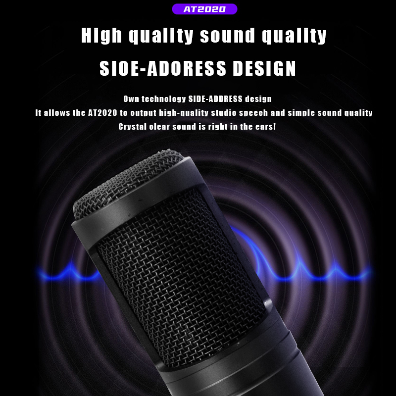 Audio-Technica AT2020 Microfone Condensador XLR Plug Microfone de Gravação Profissional Rede de Computador Móvel K-song Condensador