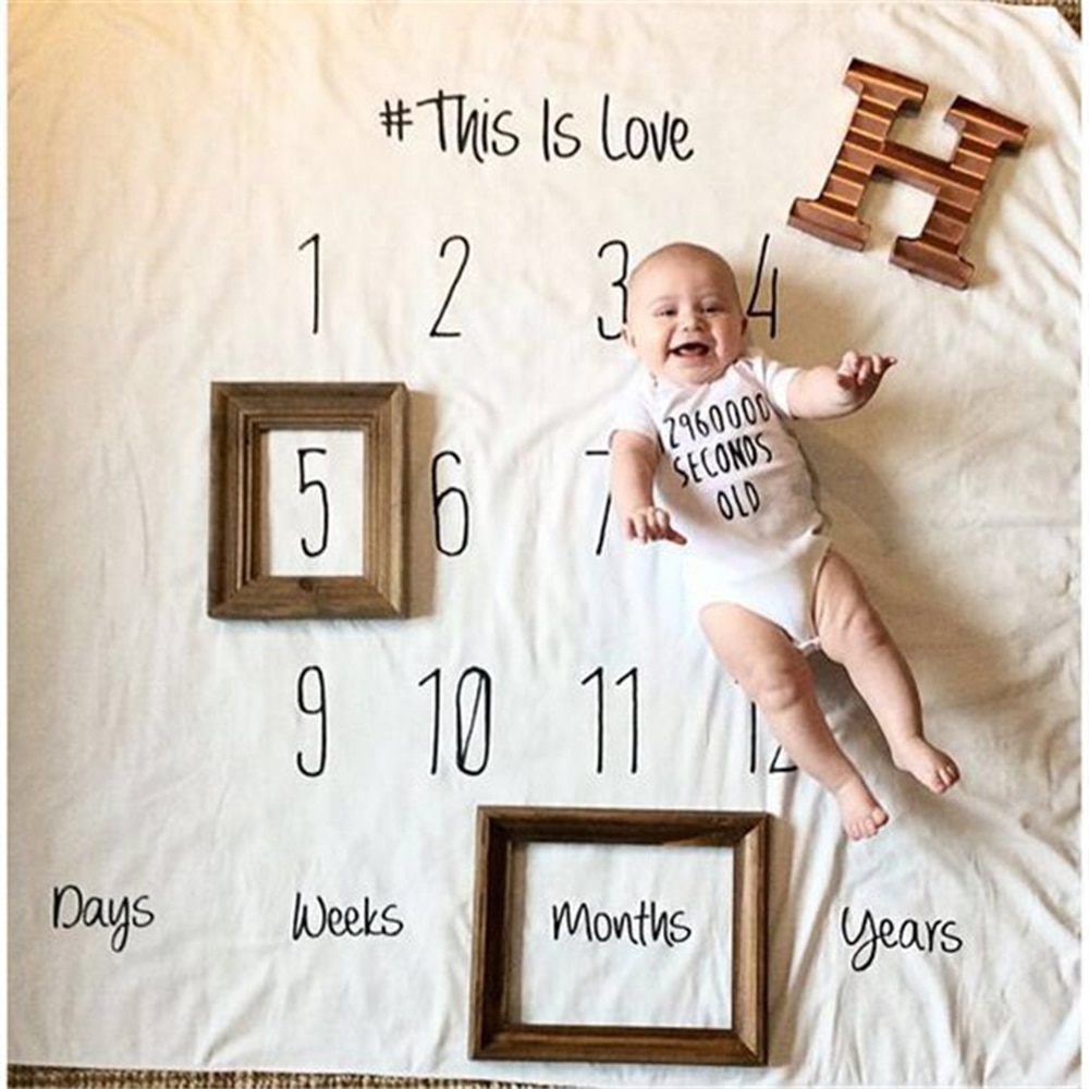 Baby Baby Milestone Deken Foto Fotografie Prop Dekens Achtergrond Doek Kalender Bebe Jongen Meisje Foto Accessoires 100X100 Cm