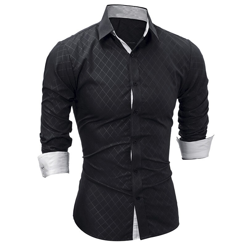 Nouveaux Hommes Manches Longues décontracté Chemise Smoking Chemise Couleur Uni Tenue Pratique Fine Noir Chemises Habillées Pour Hommes Camisa Sociale Masculina: Black / Asian XXL