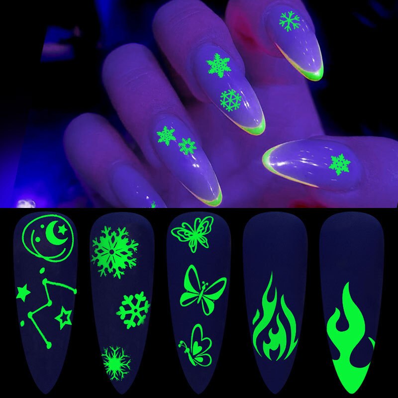 1 stücke Halloween Weihnachten Party leuchtend Klebstoff Nagel Aufkleber glänzend funkeln Manikübetreffend Werkzeug DIY Dekoration für Frauen T