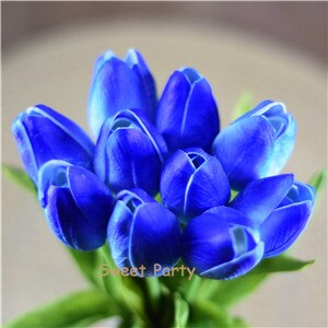 10 ks modrozelené tulipány umelé kvety skutočný dotyk pu artificiales para decora kytica domov svadobná výzdoba umelé kvety: Modrá 29