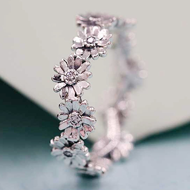 Originele Sparkling Daisy Bloem Kroon Vrijheid Ring Met Crystal Voor Vrouwen 925 Sterling Zilveren Ring Party Diy Europa Sieraden