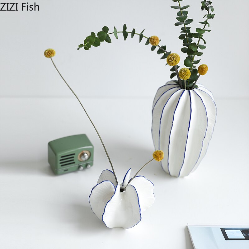 Blauw Patroon Ster Fruit Keramiek Vazen Bloemen Simulatie Vruchten Bloemen Insert Bureau Decor Creativiteit Vaas Woondecoratie