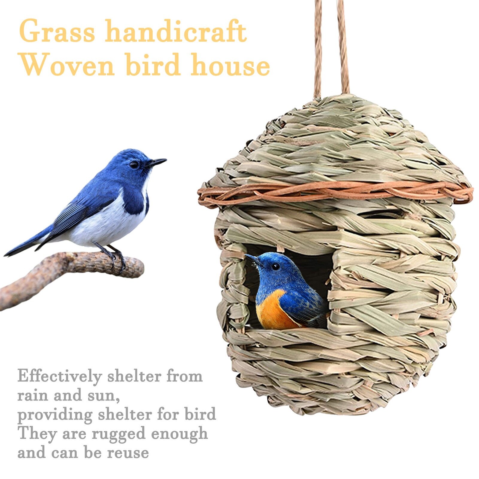 Straw Woven Bird House Nests Box Hanging Bird Nests Home Garden Decoration QW