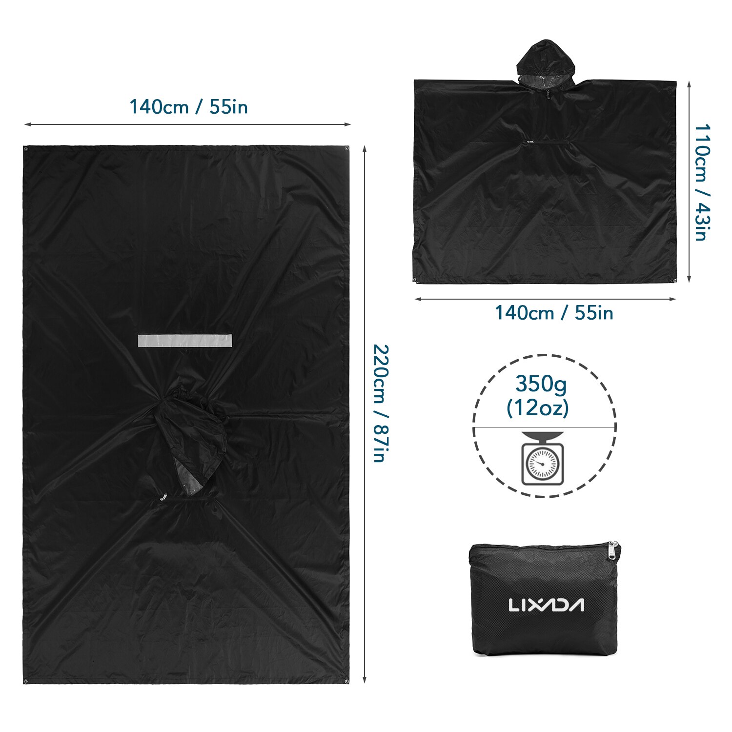 Lixada Hooded Rain Poncho Waterproof Rain Coat Raincoat Jacket Cycling Rain Cover for Outdoor Camping Hiking Fishing