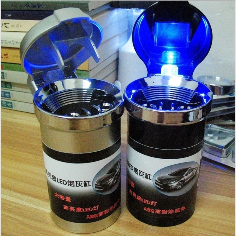 Auto Aschenbecher beleuchtet Mit LED Licht Asche Zinn Trinken Halfter Telefon Halfter Tasse Halfter Aschenbecher Schwarz und silber