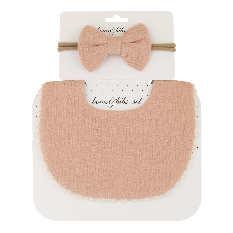 Baby Bib Feeding Smock Bowknot Hair Band Set Saliva Towel Bandana Elastic Bows Headband Infants Burp Cloth Headwear D5QA
