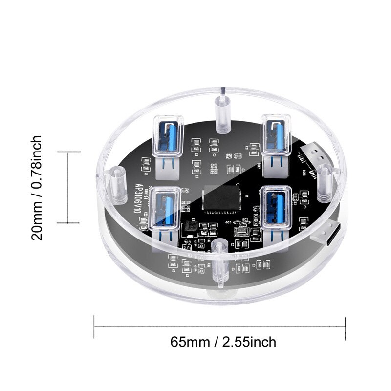 USB 3.0 Transparent Desktop HUB, 4 Ports USB3.0 Interface, 5Gbps Speed, with Dual-Port Power Supply, for Laptop Deskop Computer