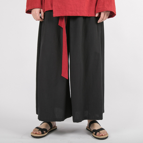 Hommes japon Kimono jupe droite pantalon Oversize taille élastique coton lin décontracté pantalon à jambes larges homme rue lâche Harem pantalon: pant / M