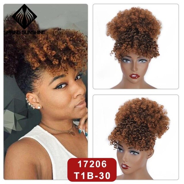 6inch Short Afro Puff Synthetic Hair Bun Kinky Curly Chignon Hairpiece For Women Drawstring Ponytail Updo Hair Extensions 1PC: 17206-T30