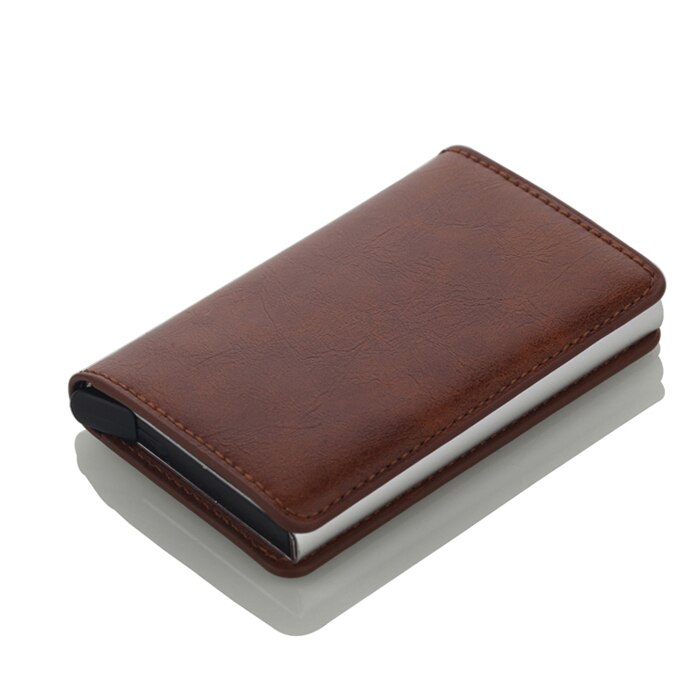 Business ID Card Case Men Credit Card Holders Automatic RFID Card Holder Aluminium Bank Card Wallets: Dark brown