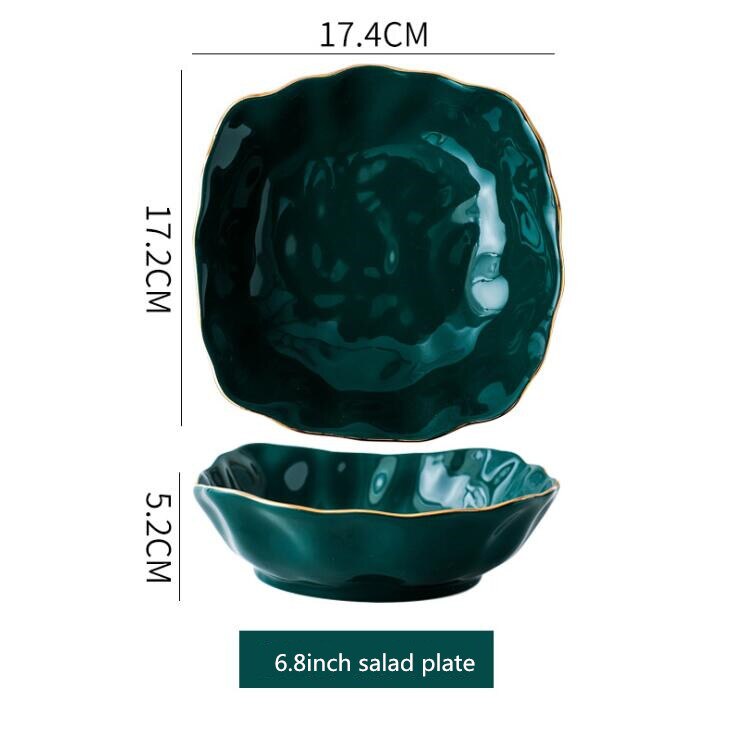Gold Side Green Plate Tableware Bright Light Steak Dish Dessert Tray Rice Salad Noodles Bowl Dinner Plates Ceramic Dishes 1 PC: 6.8 inch salad plate