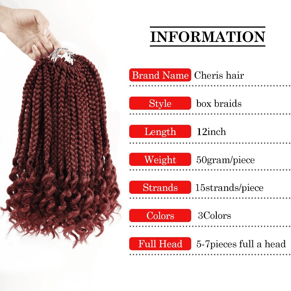 Crochet Hair Box Braids Curly Ends Synthetic Ombre Hair 15 Strands 12 Inch Braiding Hair Extensions For Black Women