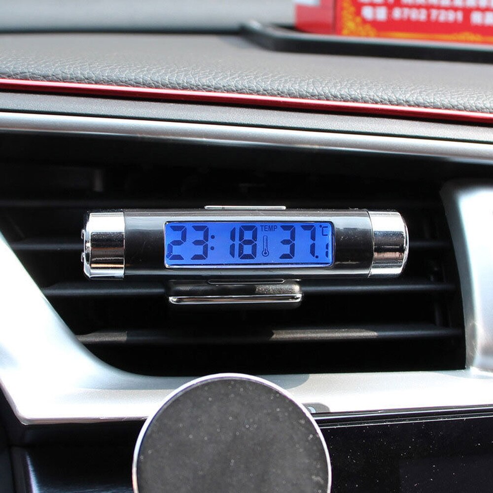 Automobil Auto Uhr Thermometer Hause Blau Hintergrundbeleuchtung Kalender Zubehör LCD Digital Bausätze 2 in 1 1 stücke Langlebig