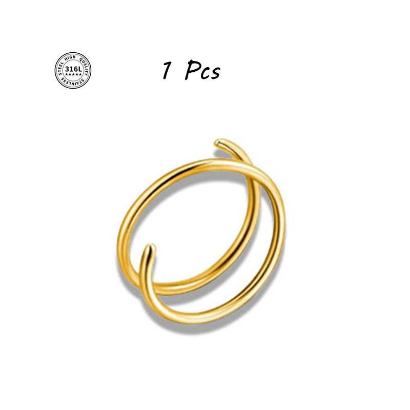 Anillo de nariz de doble aro de acero inoxidable para un solo Piercing, anillo de nariz en espiral cómodo 20G 8/10mm anillos de nariz finos joyería para Piercing: Blanco / PLATEADO
