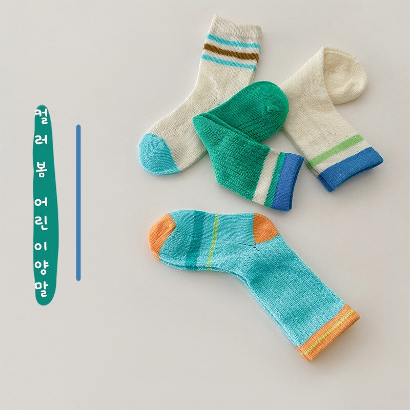 1382A 4Pairs/Lot Children&#39;s Socks 2022 Spring Summer Thin Color Matching Girl&#39;s Socks Cotton Socks for Boys 1123 Children Socks: 1123 set B / M Feet15-18cm(3-5Y)