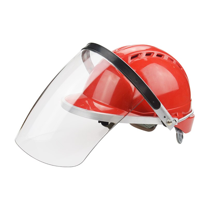 Veiligheid Helm Gezicht Scherm Transparante Elektrische Lassen Gepolijst Anti-Splash Volledige Bescherming Gezicht Harde Hoed Spuiten Maaien Werk: Rood