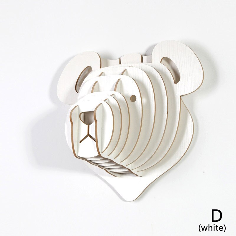 Big 36x40x22cm White Teddy Bear Wall Hanging Craft DIY 3D Puzzle Wood Animal Craft For Home Decoration Polar Bear Animal Head: D white