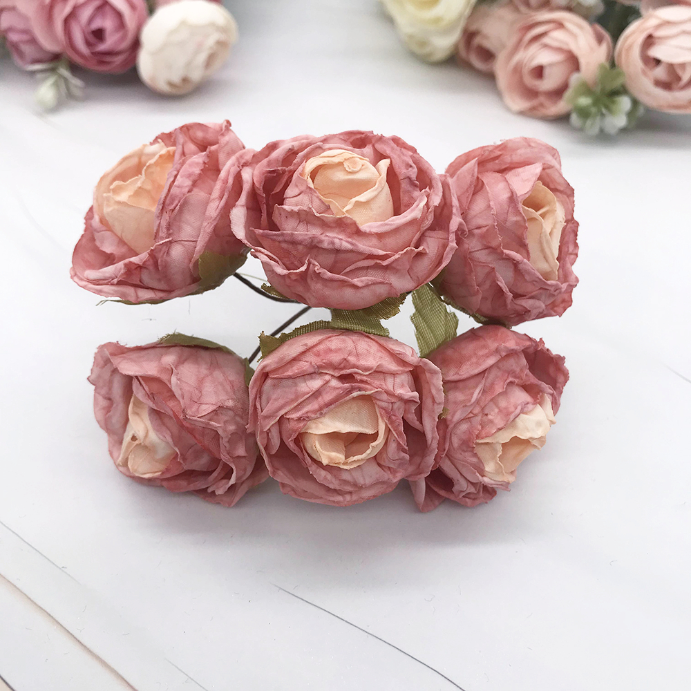 Guirnalda diy de 6 piezas de simulación, tocado de bosque, capullo de té europeo, borde , flor de seda Rosa retro, material de decoración de brotes