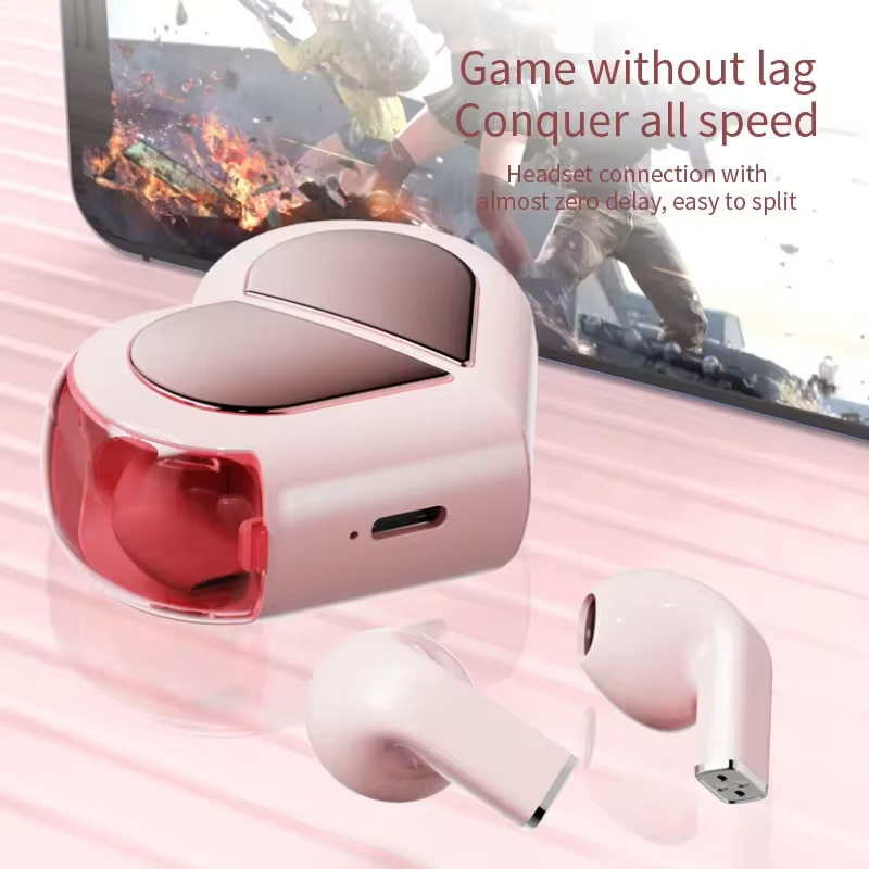 K520 Wireless Earbuds Stereo Earphones With Rotatable Love Heart Shaped Charging Case Low Latency Headphones For Phone Tablet