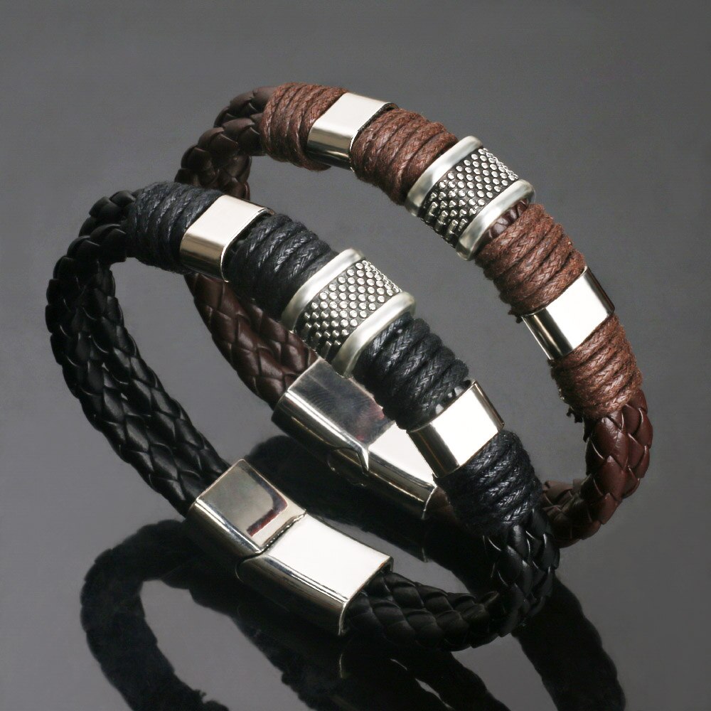 2024 Tendenza Gioielli con ciondoli Bracciale in pelle intrecciata a mano da uomo Braccialetti con polsino vintage Braccialetti Bracciale magnetico Pulsera Hombre