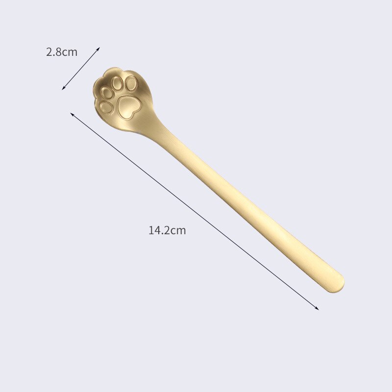 Cartoon Cat's Claw Spoon 304 Stainless Steel Spoon Coffee Stirring Spoon Ice Cream Long Handle Dessert Spoon: Gold