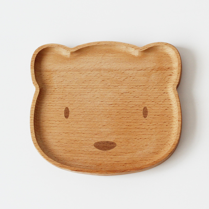 Animal Shaped Solid Wood Dinner Plate Cartoon Tray Children&#39;s Feeding Set Cutlery Wooden Plate Dessert Plate: Bear