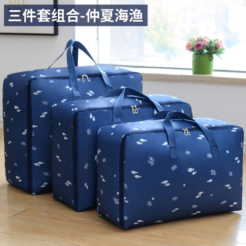 Sac de rangement en tissu Oxford | Ensemble de 3 pièces/ensemble, sac à bagages mobile, organisateur de placard étanche, boîtes de rangement M + L + XL, conteneur de vêtements: blue fish 3pcs