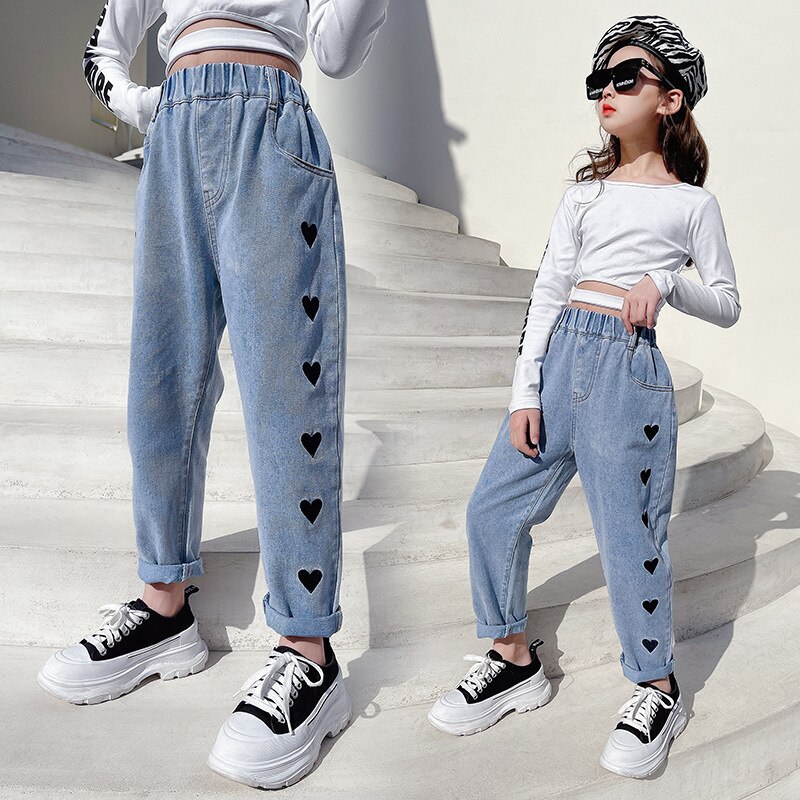 Mädchen Jeans Hosen Frühling Snd Herbst Neue Kinder Jeans Wilden Casual Lose Denim Hosen Kinder Kleidung Mädchen 4 - 12 jahre