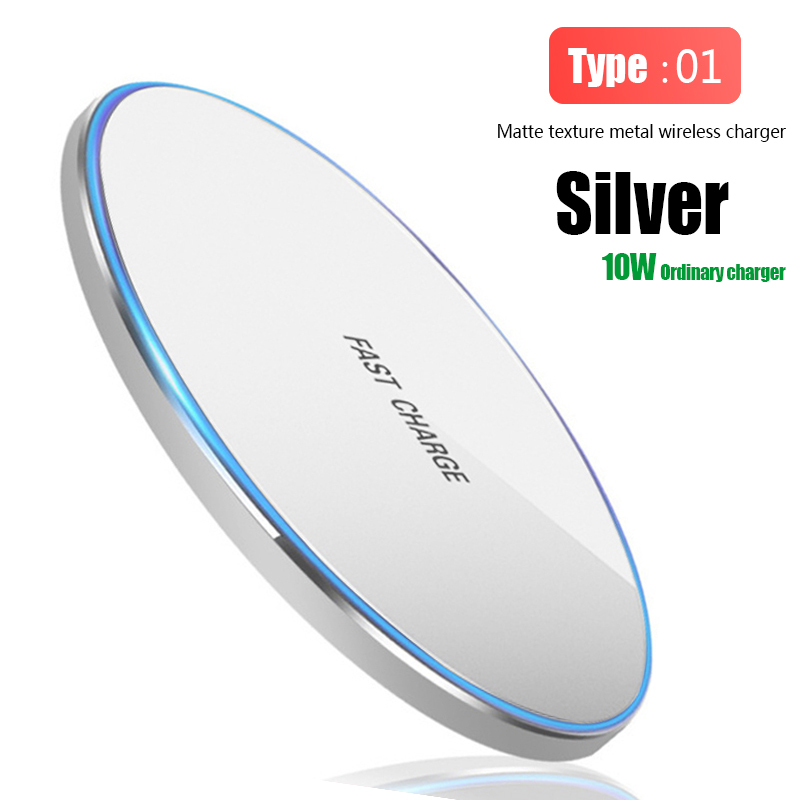 Qi Wireless Charger Pad 10W Fast Charging for Samsung S20 S10 Note 10 iPhone 11 Pro Xs Max X 8 Plus Metal Wireless Quick Charge: Type 1 GY68 Silver