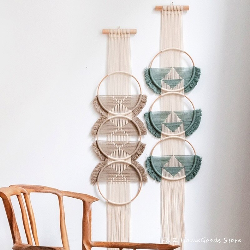 Decoración creativa de pared de algodón, tapiz redondo de madera, colgante de pared de macramé, tejido a mano, estilo Simple de Mandala para decoración de habitación y casa